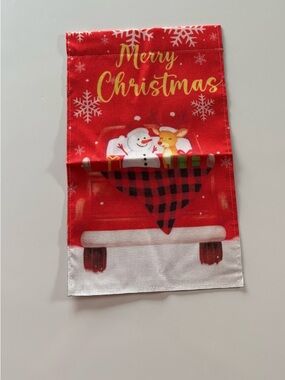 Merry Christmas Red Holiday flag with Snowman & Reindeer